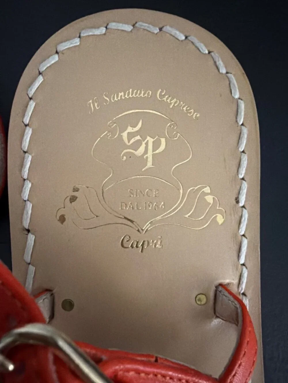 Il Sandalo Caprese Le Salentine Vacchetta Orange Leather Studded Flat Sandals Si